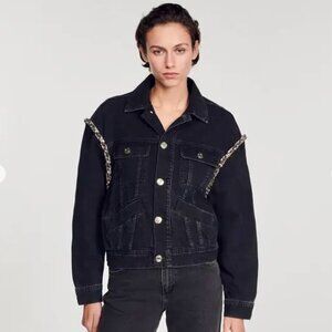 Sandro Paloma Embellished Faded Denim Jacket - Size 38 (6 US)